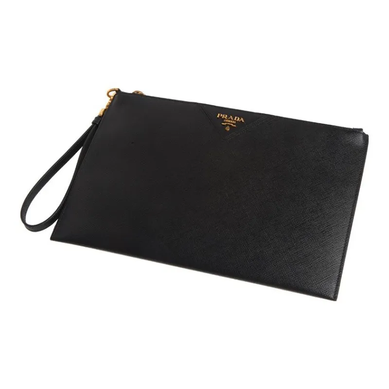 PRADA Saffiano Leather Clutch Regular Unisex Black-7