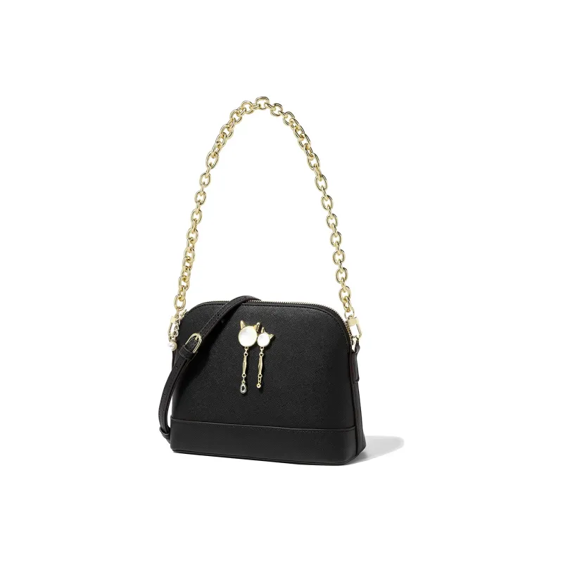 DORIS BETTY PU Leather Dome Bag Chain Bag Shoulder Bag Crossbody One Shoulder Handbag Women's Black-2