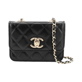 CHANEL Trendy Cc Sheepskin Coin Purse, Shoulder Bag, Crossbody Bag Women's Black