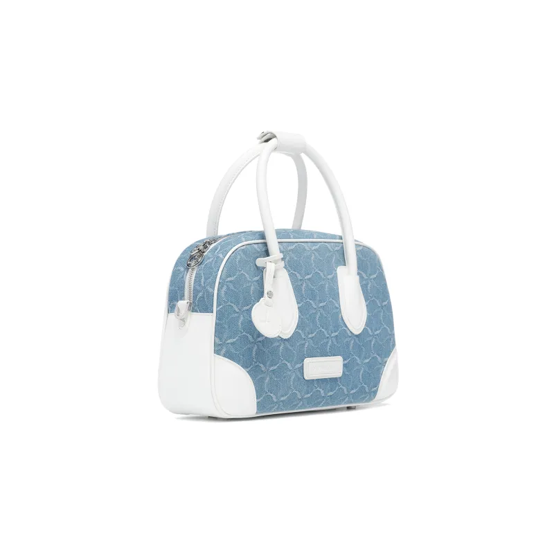 LI NING 1990 Cotton With Cow Leather Patchwork Shoulder Bag Crossbody Bag Handbag Regular Women's White Blue-1
