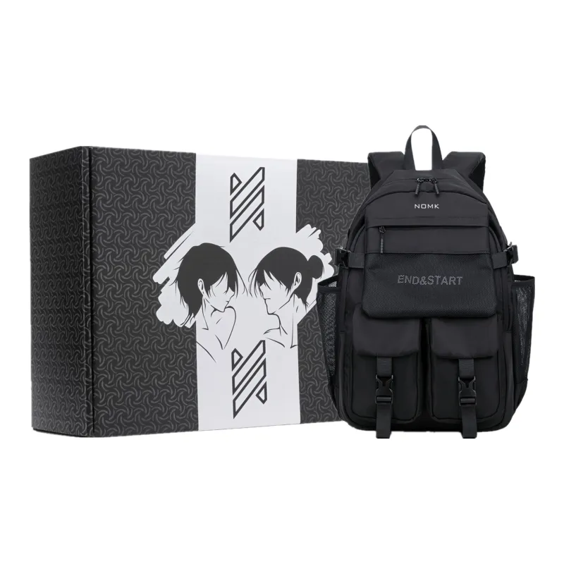 NOMK PU Leather Laptop Backpack Regular Unisex White/Black-5
