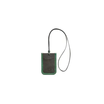 COACH Litchi Grain Leather ID Bag Merch Women's Black & Green