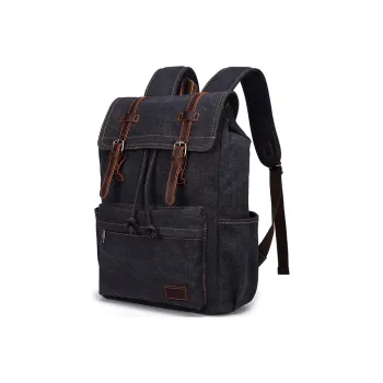 Slazenger Canvas With Top Grain Cow Leather Laptop Backpack Unisex Khaki Black Army Green
