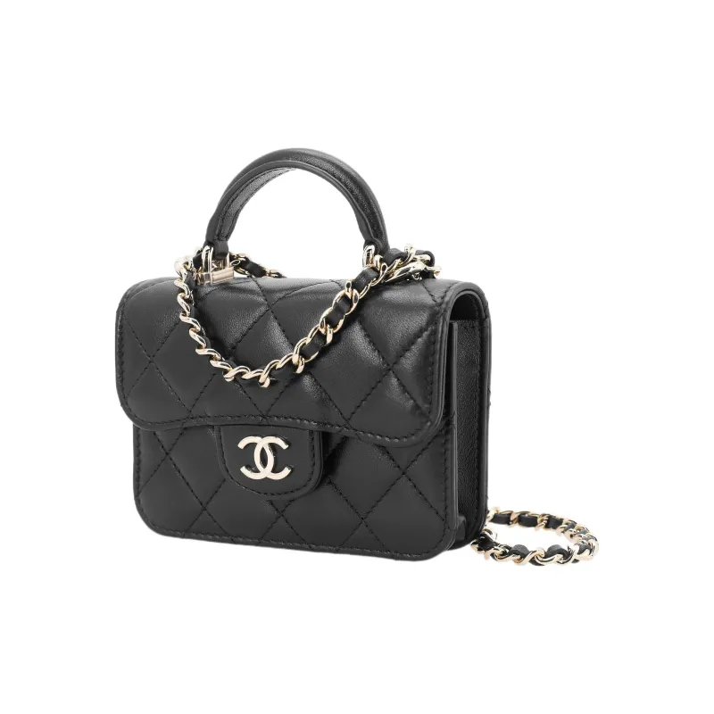 CHANEL Sheepskin Chain Bag, Flap Bag, Coin Purse, Handbag, Shoulder Bag, Crossbody Bag Mini Women's Black-2