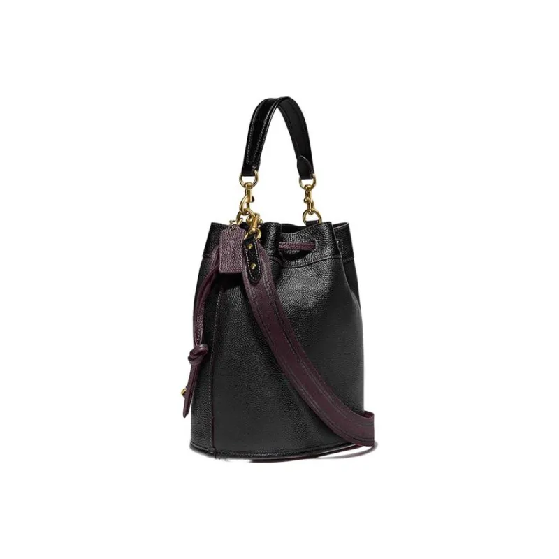 COACH Field Leather Crossbody Drawstring Bucket Bag Handbag Small Size Women's Black With Red-2