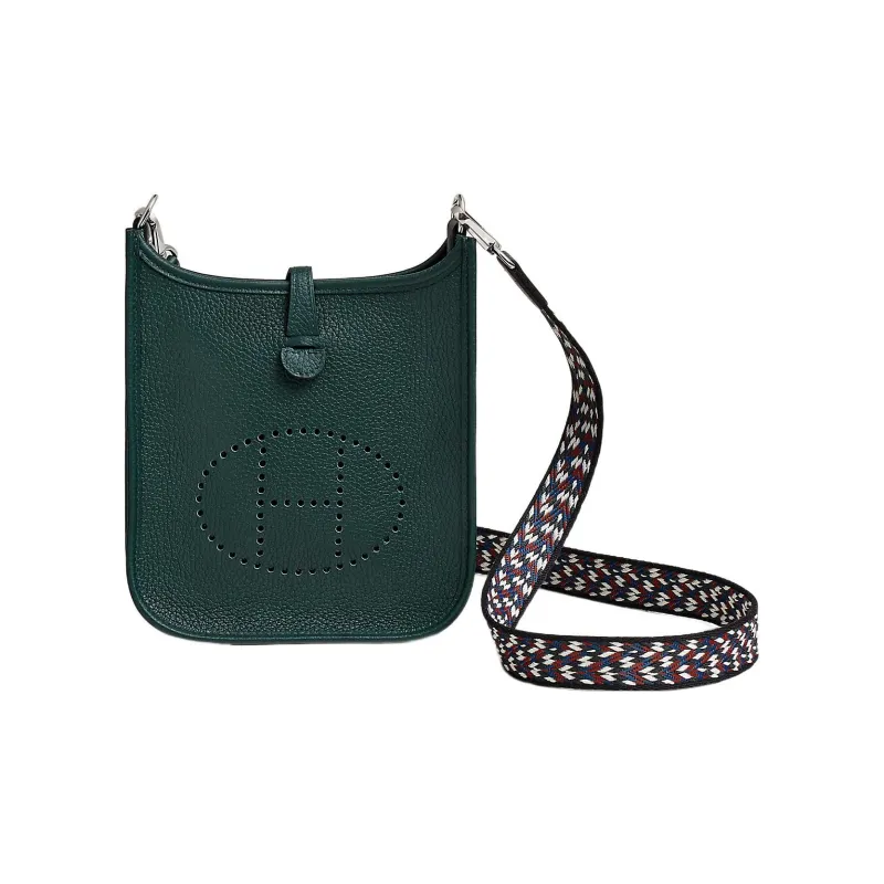 HERMES Evelyne Taurillon Clemence Leather Shoulder Bag, Crossbody Bag Women's Cypress Green-0
