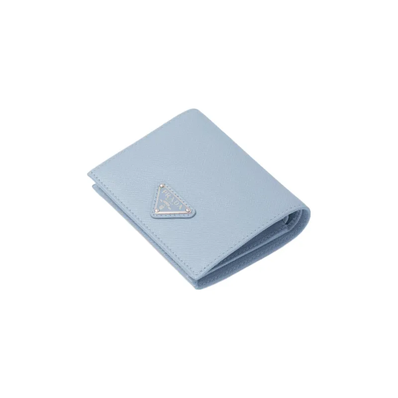 PRADA Saffiano Leather Wallet Small Size Women's Light Blue-2