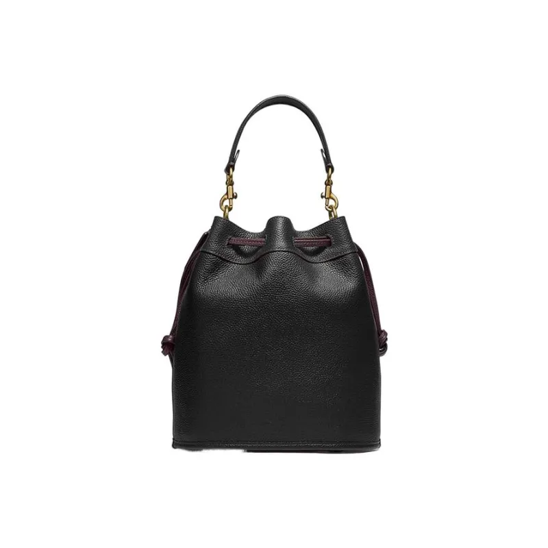 COACH Field Leather Crossbody Drawstring Bucket Bag Handbag Small Size Women's Black With Red-1