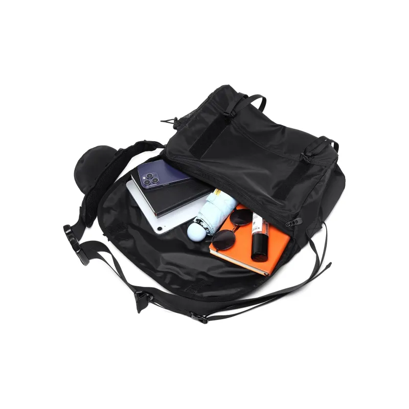 NOMK Oxford Shoulder Bag, Crossbody Bag Large Size Unisex Black-5