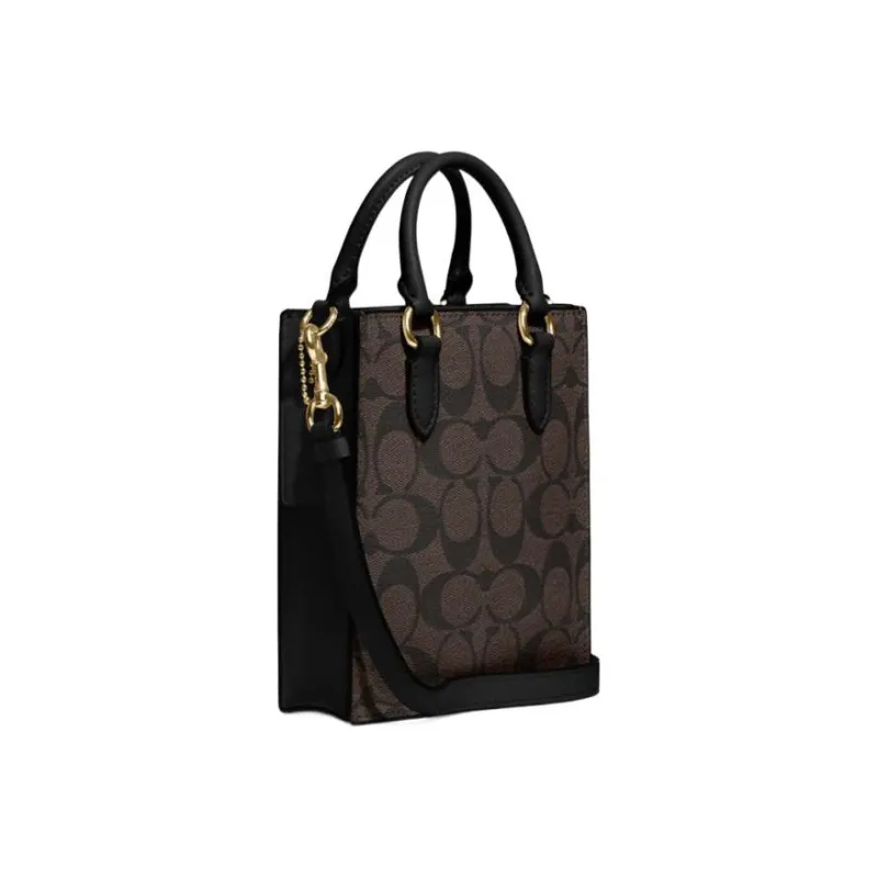 COACH Coated Fabric With Leather Tote Bag, Shopping Bag, Crossbody Bag, Handbag Mini Women's Black-1