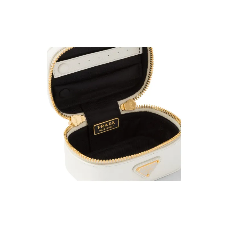 PRADA Leather Makeup Bag Women's White-3
