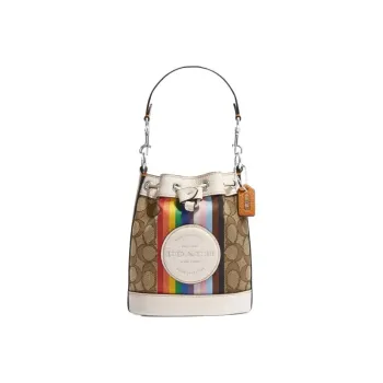 COACH Dempsey Canvas With Leather Bucket Bags Shoulder Bag Crossbody Bag Mini Women's Brown & White