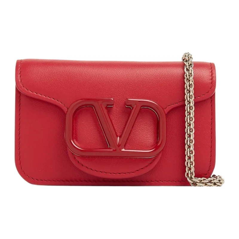 Valentino Locò Cow Leather Messenger Bag Shoulder Bag Crossbody Bag Mini Women's Red-0