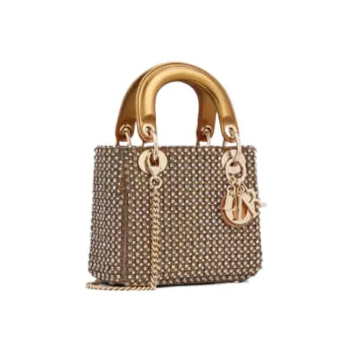 DIOR Lady Dior Faux Crystal Embroidery Shoulder Bag Crossbody Bag Handbag Mini Women's Gold-1
