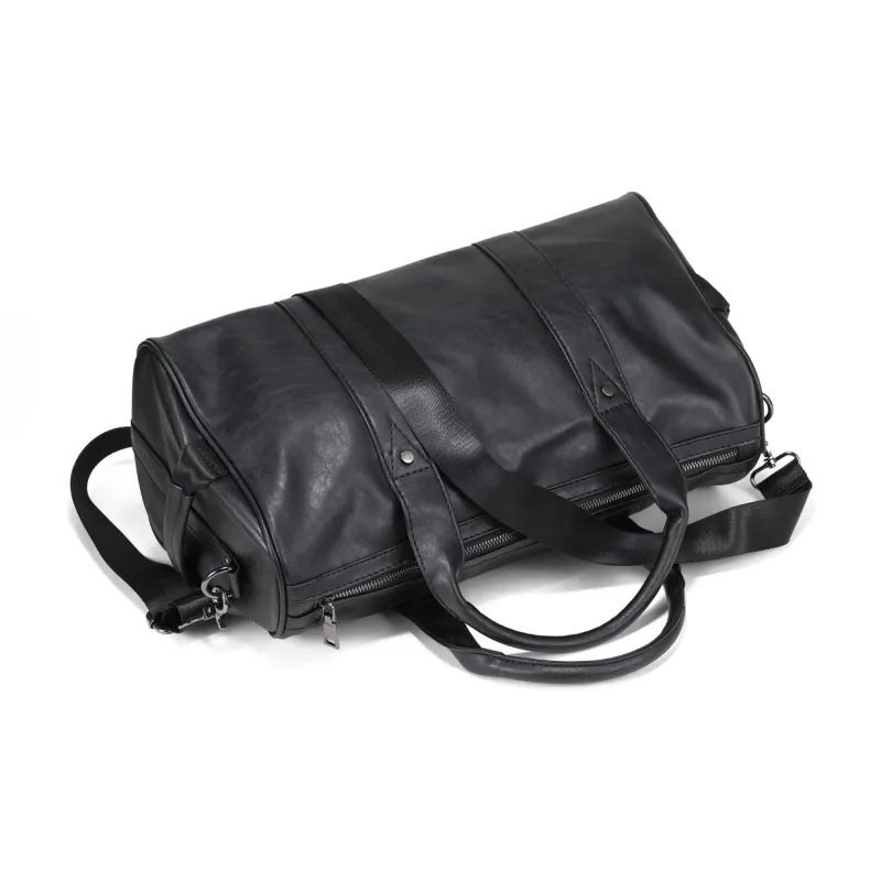 RUIGOR PU Gym Bag Shoulder Bag Crossbody Bag Handbag Large Size Unisex Black-4