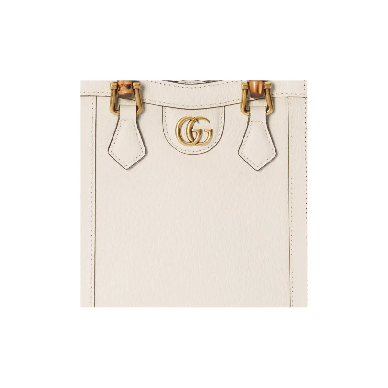 GUCCI Diana Leather Tote Bag, Shopping Bag, Handbag Mini Women's White-9
