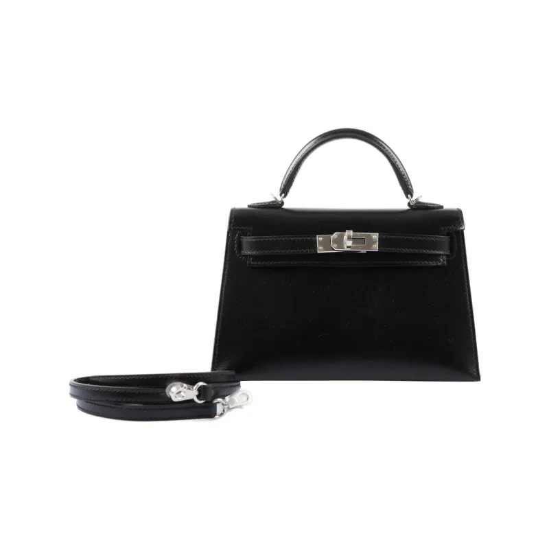 HERMES Mini Kelly Generation 1 Box Leather Kelly Bag Handbag Shoulder Bag Crossbody Bag Regular Women's Black-2