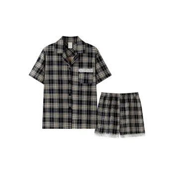 MEITENG Pajama Set Summer Unisex Black Beige