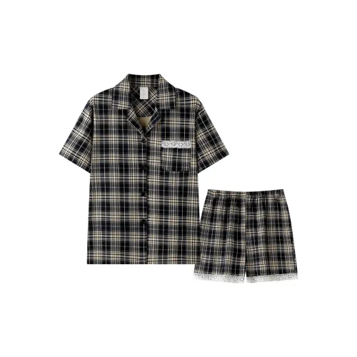 MEITENG Pajama Set Summer Unisex Black Beige
