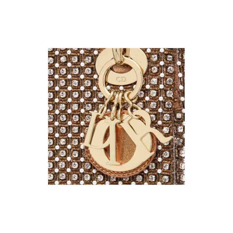 DIOR Lady Dior Faux Crystal Embroidery Shoulder Bag Crossbody Bag Handbag Mini Women's Gold-5