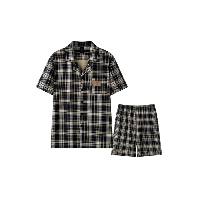 MEITENG Pajama Set Summer Unisex Black Beige-1