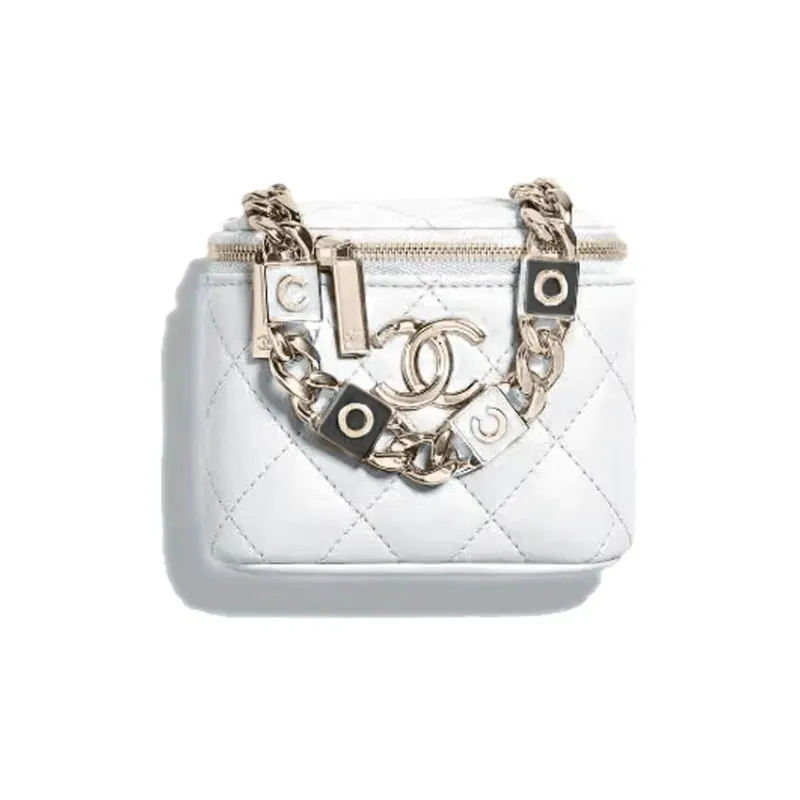 CHANEL 22SS Cow Leather Box Bag, Shoulder Bag, Crossbody Bag, Makeup Bag Trumpets Women's White-0