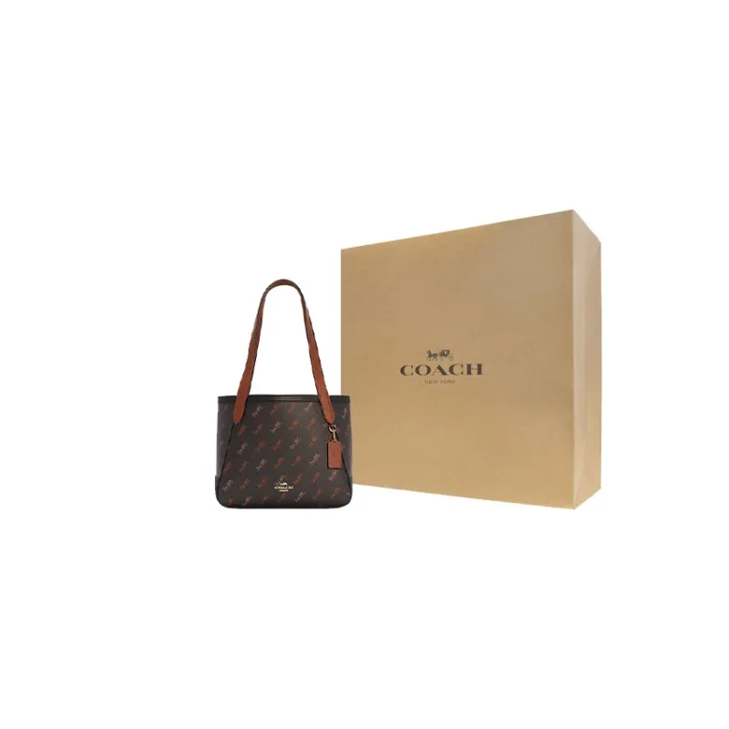 COACH Coated Canvas With Leather Tote Bag, Shopping Bag, Handbag, Shoulder Bag Women's Dark Brown-8