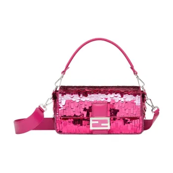 FENDI Baguette Leather Handbag, Shoulder Bag, Crossbody Bag Medium Size Women's Pink