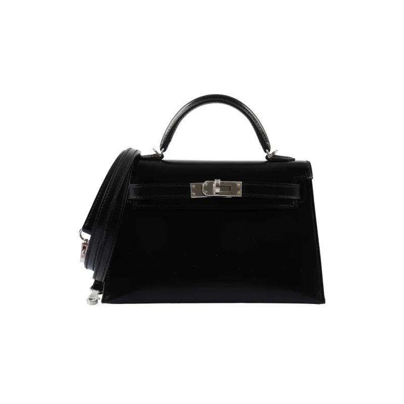 HERMES Mini Kelly Generation 1 Box Leather Kelly Bag Handbag Shoulder Bag Crossbody Bag Regular Women's Black-1