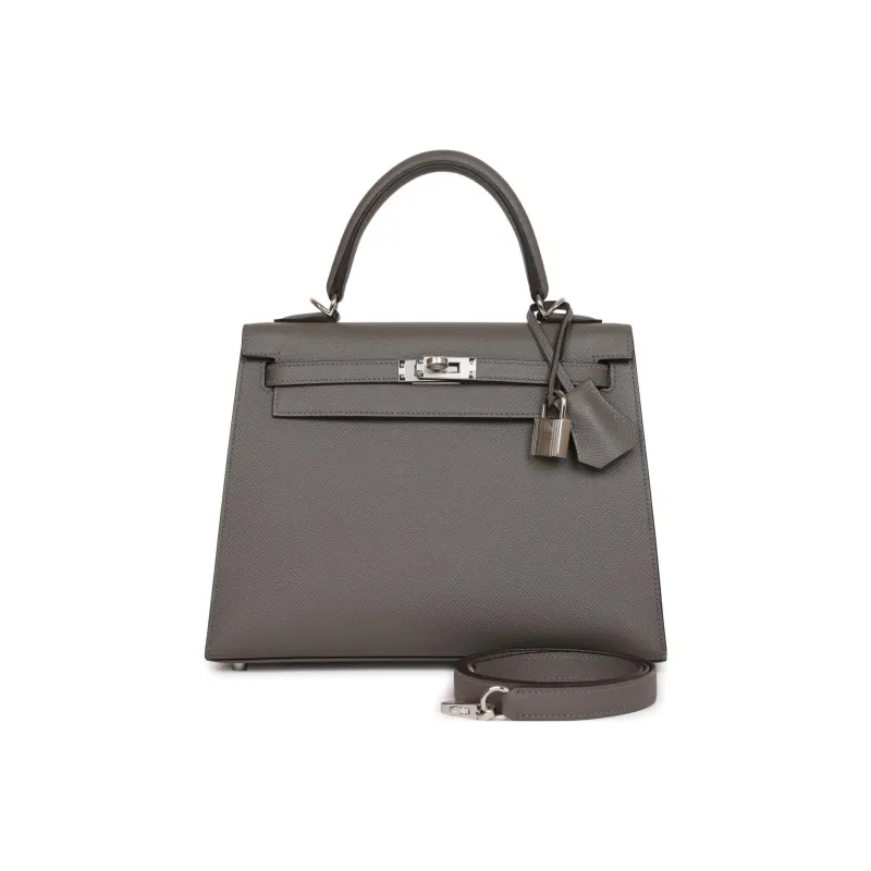 HERMES Kelly Cow Leather Kelly Bag, Crossbody Handbag Women's Misty Rain Cloud Gray-0