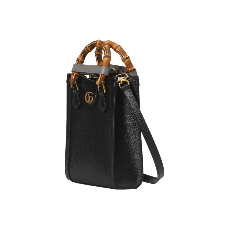 GUCCI Diana Leather Tote Bag Shopping Bag Handbag Mini Women's Black-3