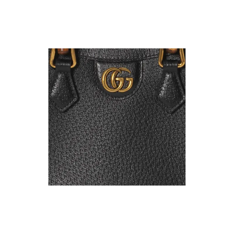 GUCCI Diana Leather Tote Bag Shopping Bag Handbag Mini Women's Black-9