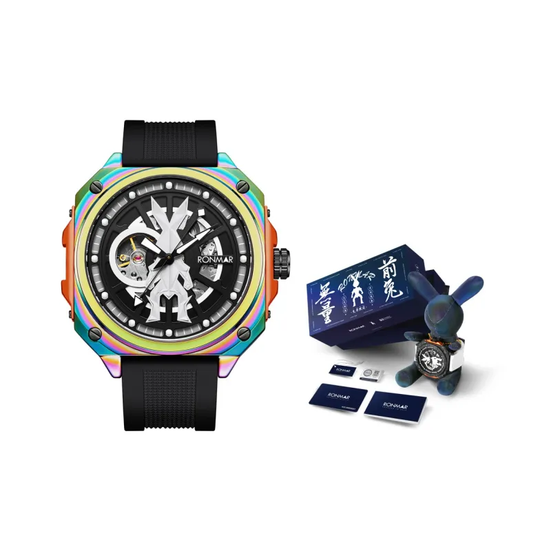RONMAR Automatic Mechanical Movement Rubber Strap Watch Men's Watches Black Dial-10