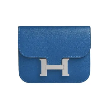 HERMES Constance Slim Evercolor Calfskin Wallets Card Holders Fanny Pack Women's 71 Bleu France French Blue