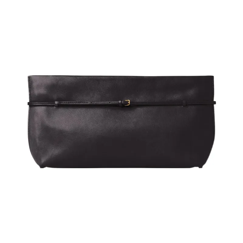 THE ROW Sienna Polished Saddle Leather Clutch Regular Women's Black-0