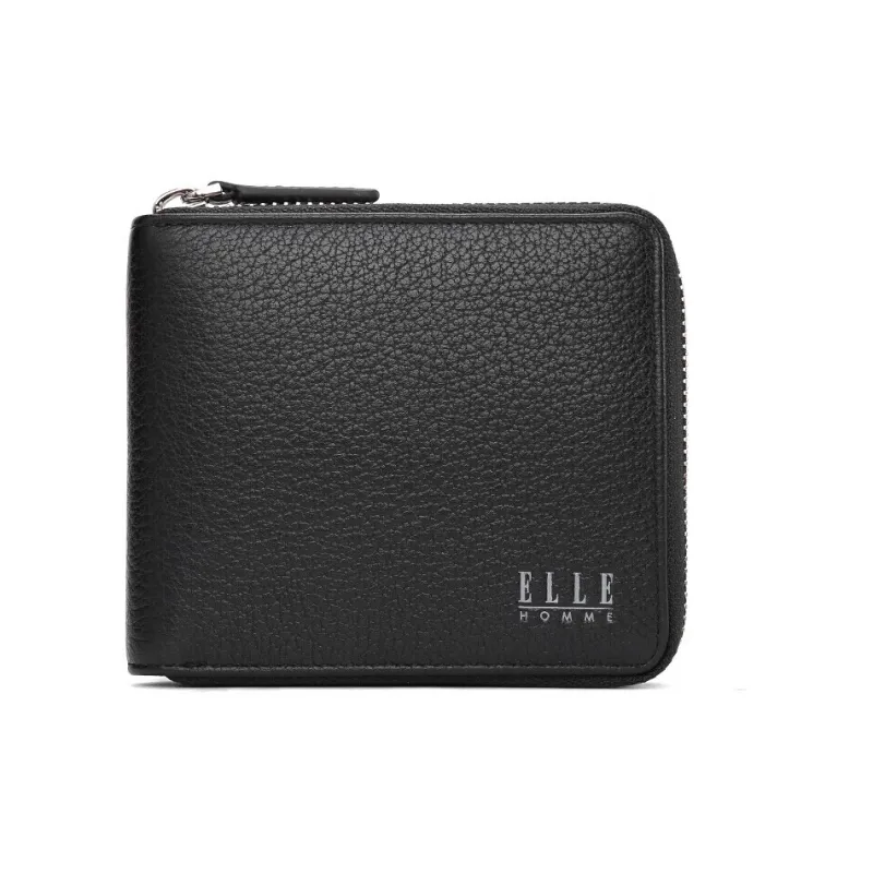 ELLE HOMME Litchi Grain Top Grain Cow Leather Wallets Coin Purses Regular Unisex Black-2