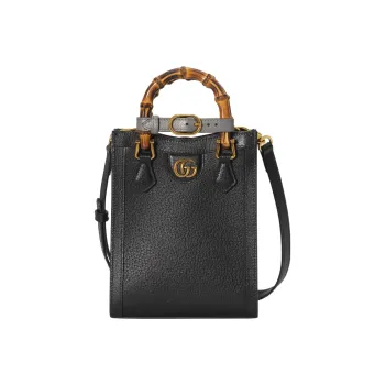 GUCCI Diana Leather Tote Bag Shopping Bag Handbag Mini Women's Black