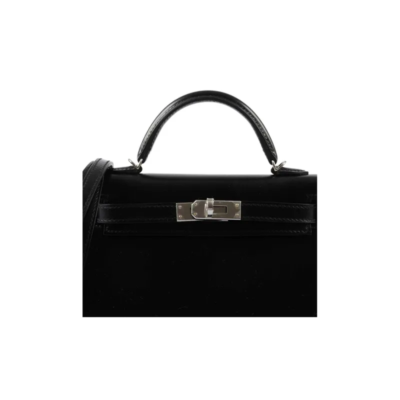 HERMES Mini Kelly Generation 1 Box Leather Kelly Bag Handbag Shoulder Bag Crossbody Bag Regular Women's Black-8