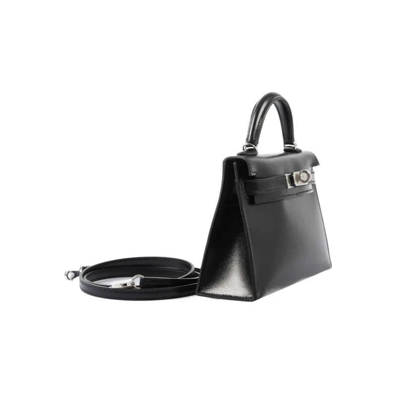 HERMES Mini Kelly Generation 1 Box Leather Kelly Bag Handbag Shoulder Bag Crossbody Bag Regular Women's Black-3