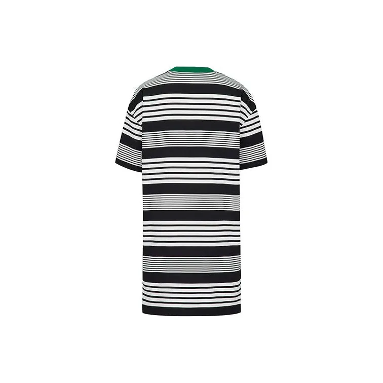 MEIYANG Short Sleeved Dresses Women's Black White Stripes-1