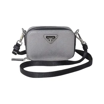 PRADA Saffiano Leather Shoulder Bag, Crossbody Bag Mini Men's Gray