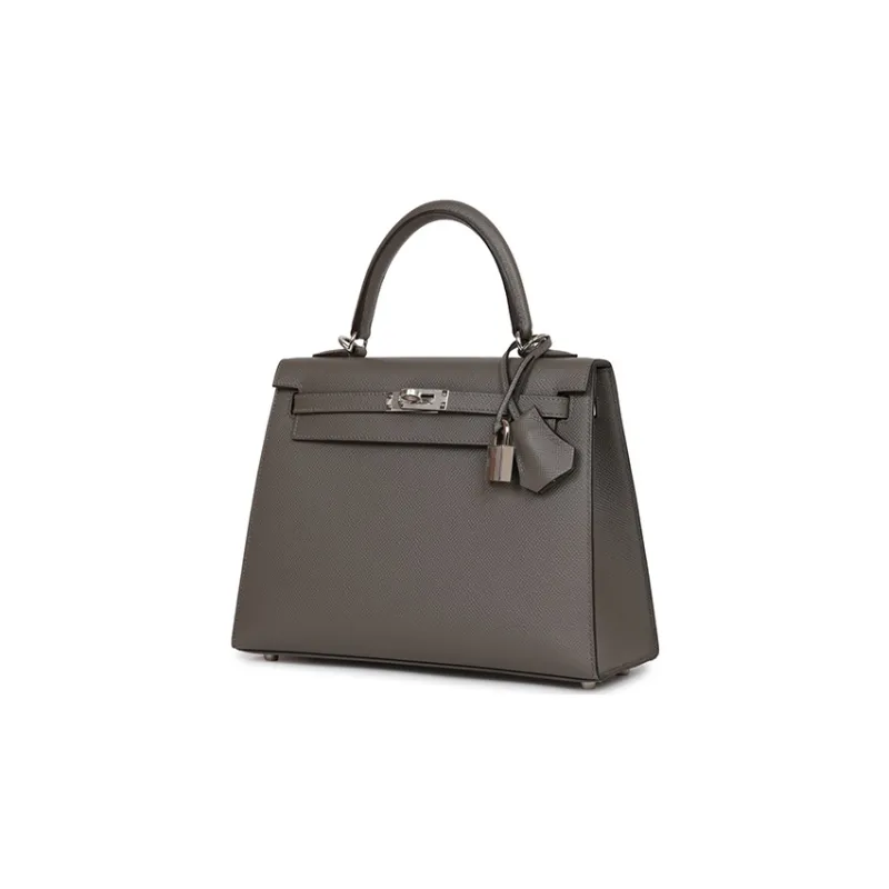 HERMES Kelly Cow Leather Kelly Bag, Crossbody Handbag Women's Misty Rain Cloud Gray-1