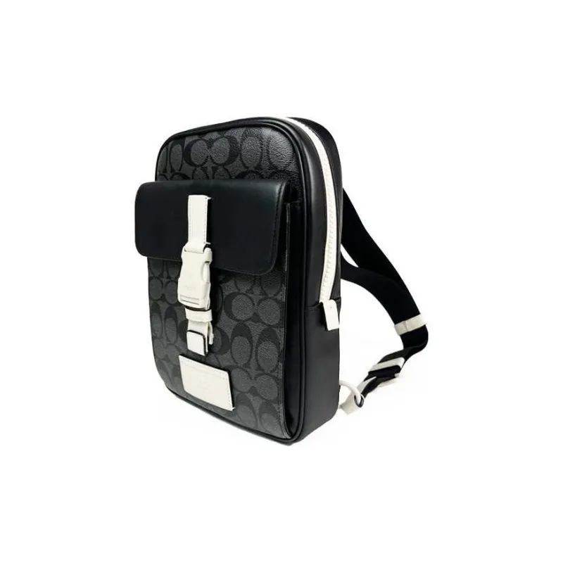 COACH Track Canvas With Leather Crossbody Bag Large Size Men's Black & White-1