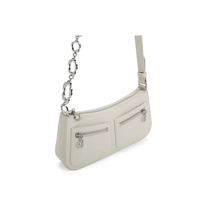 CHARLES&KEITH Leather Charles & Keith Shoulder Bag Small Size Women's Chalk White/Black-2