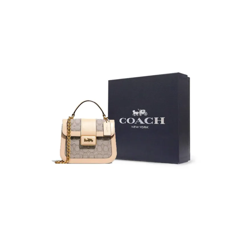 COACH Alie Jacquard With Calfskin Handbag, Shoulder Bag, Crossbody Bag Small Size Women's Ivory White & Gray Monogram-4