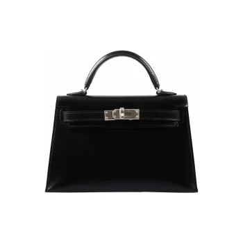 HERMES Mini Kelly Generation 1 Box Leather Kelly Bag Handbag Shoulder Bag Crossbody Bag Regular Women's Black