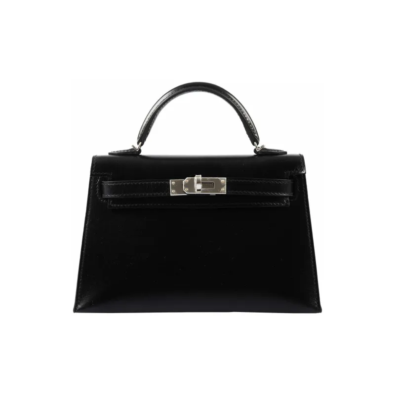 HERMES Mini Kelly Generation 1 Box Leather Kelly Bag Handbag Shoulder Bag Crossbody Bag Regular Women's Black-0
