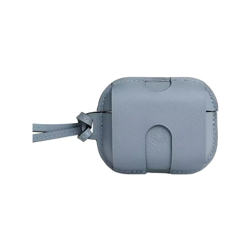 HERMES Swift Leather AirPods Pro Protective Case Earphone Case Unisex Linen Blue/Tin Gray-2
