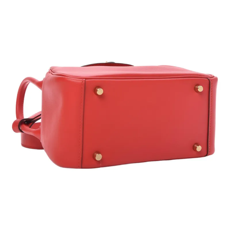 HERMES Lindy Swift Calfskin Handbag Shoulder Bag Crossbody Bag Mini Women's 55 Rouge H Hermès Red-2