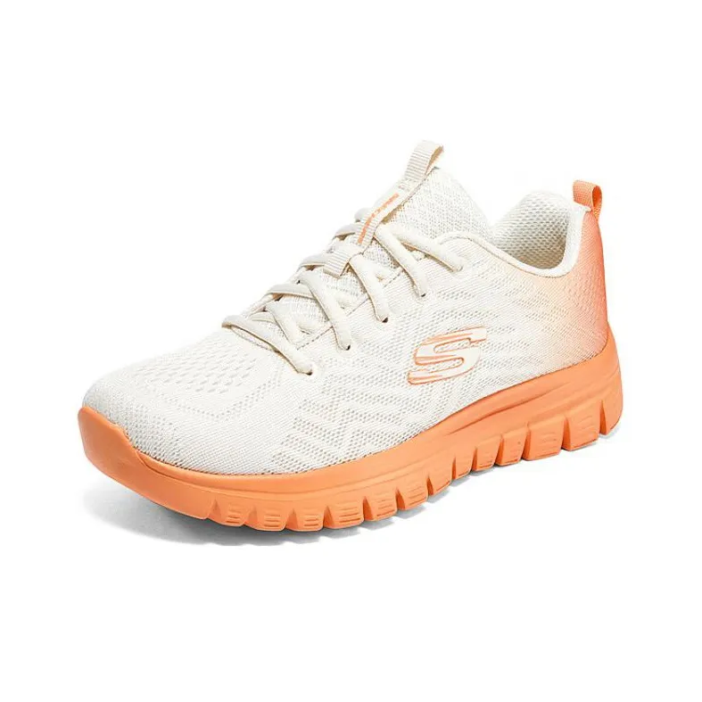 Skechers Graceful Square Sugar Collection Cushioning Wear Resistant Low Top Casual Shoes Women's White Orange-2